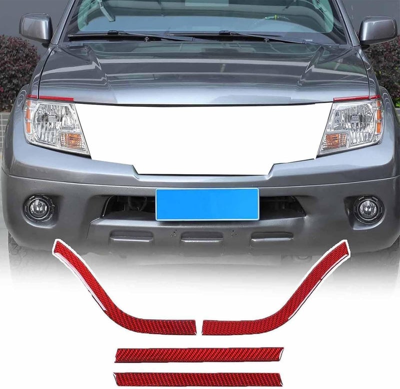 TerIourfou Front Headlight Trim Strips Sticker Compatible with Nissan Frontier 2009-2017 Soft Carbon Fiber Headlights Eyebrows Sticker Stripes Scratch Decal Exterior Accessories 4PCS (Red Carbon) - Image 1